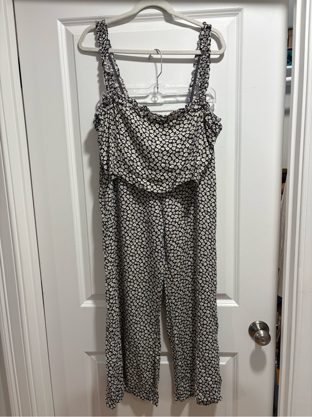 Reformation Navy and White Floral Wide-Leg Jumpsuit